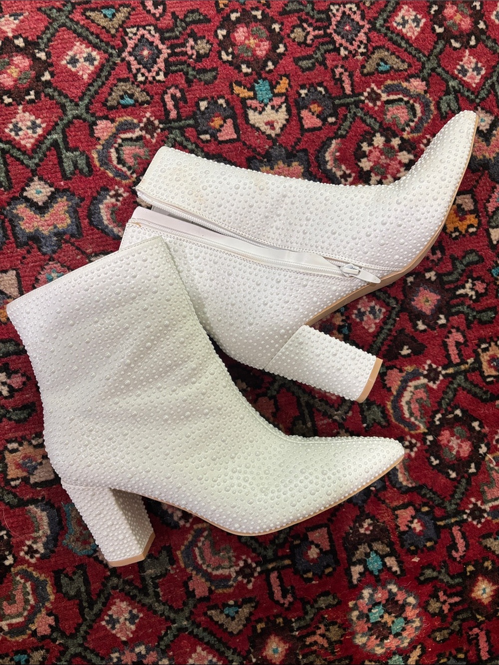 White Embellished Women's Ankle Boots